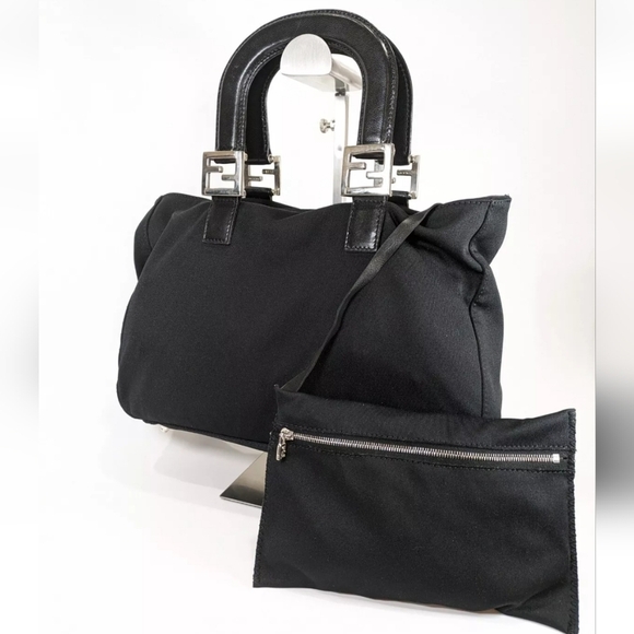 FENDI Black Nylon and Leather Mini Tote Bag with Pouch! - Picture 2 of 16